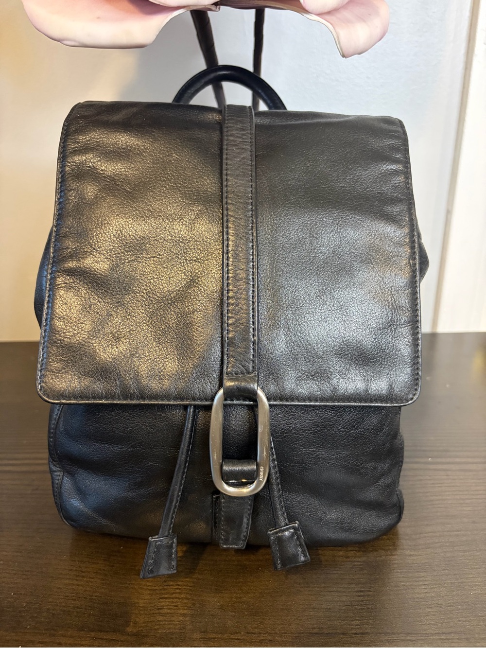 DKNY Black Leather Drawstring Backpack 🎒